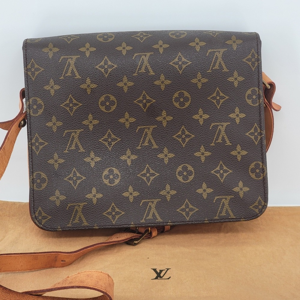 Louis Vuitton Cartouchiere Monogram Canvas Crossbody Bag Vintage Brown Leather - Picture 4 of 16